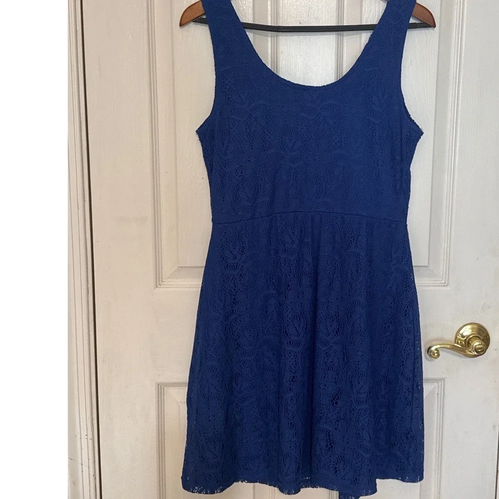 Metaphor Lace Fit and Flare Dress Womens Medium Blue Excellent Sleeveless Floral
